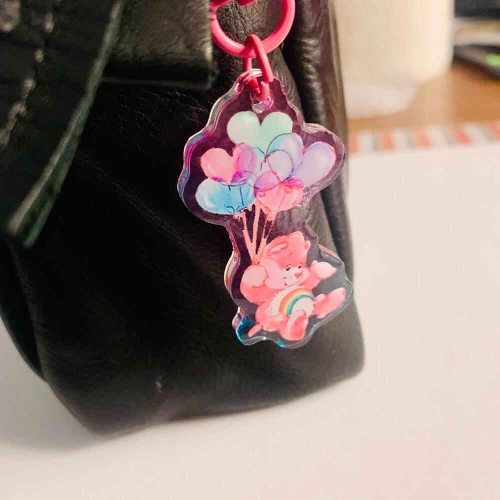 Care Bears Bag Charm Cheer Bear Pastel Ombré Dual Side Keychain Key Holder - Picture 3 of 9